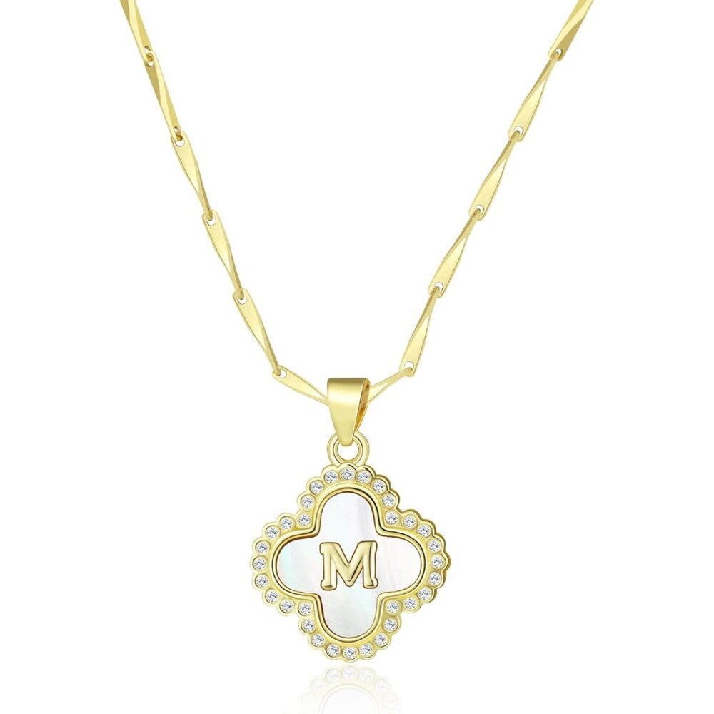 Four Leaf Clover Initial Necklaces For Women, 14k… - image 1